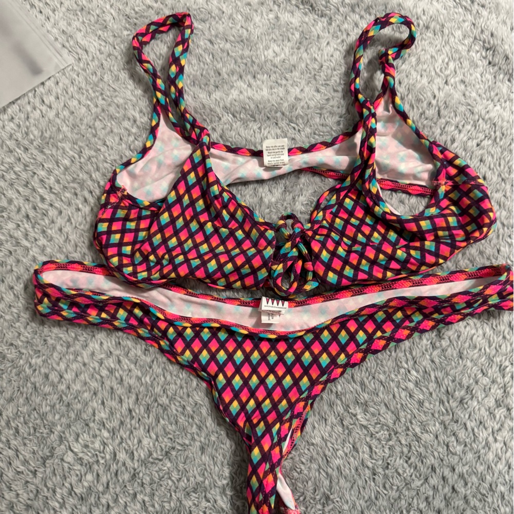 Wicked Weasel Pink and Blue Bikini with Bold Design